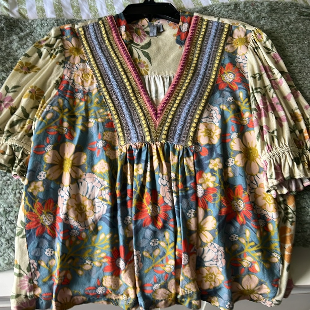 ANTHROPOLOGIE BL^NK LONDON STEPHANIE Floral V-Neck Peasant Top in Multi COLOR S - Picture 7 of 8